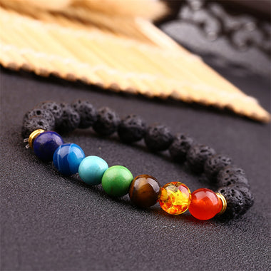 Natural Black Lava Stone Beaded Charms Bracelets