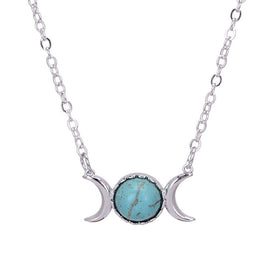 Triple Bead & Goddess Moon Pendant Necklace