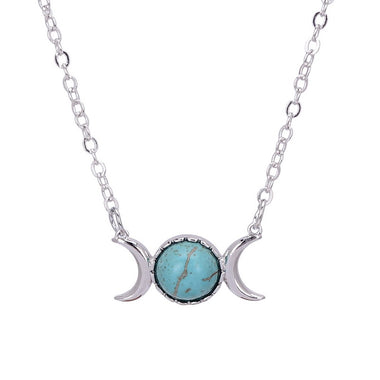 Triple Bead & Goddess Moon Pendant Necklace